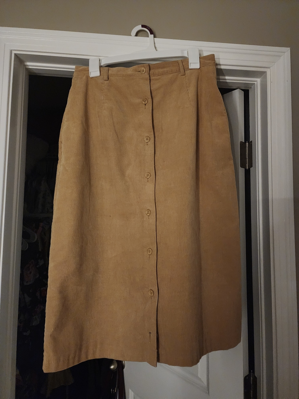 Westbound Camel Button-Front Corduroy Midi Skirt